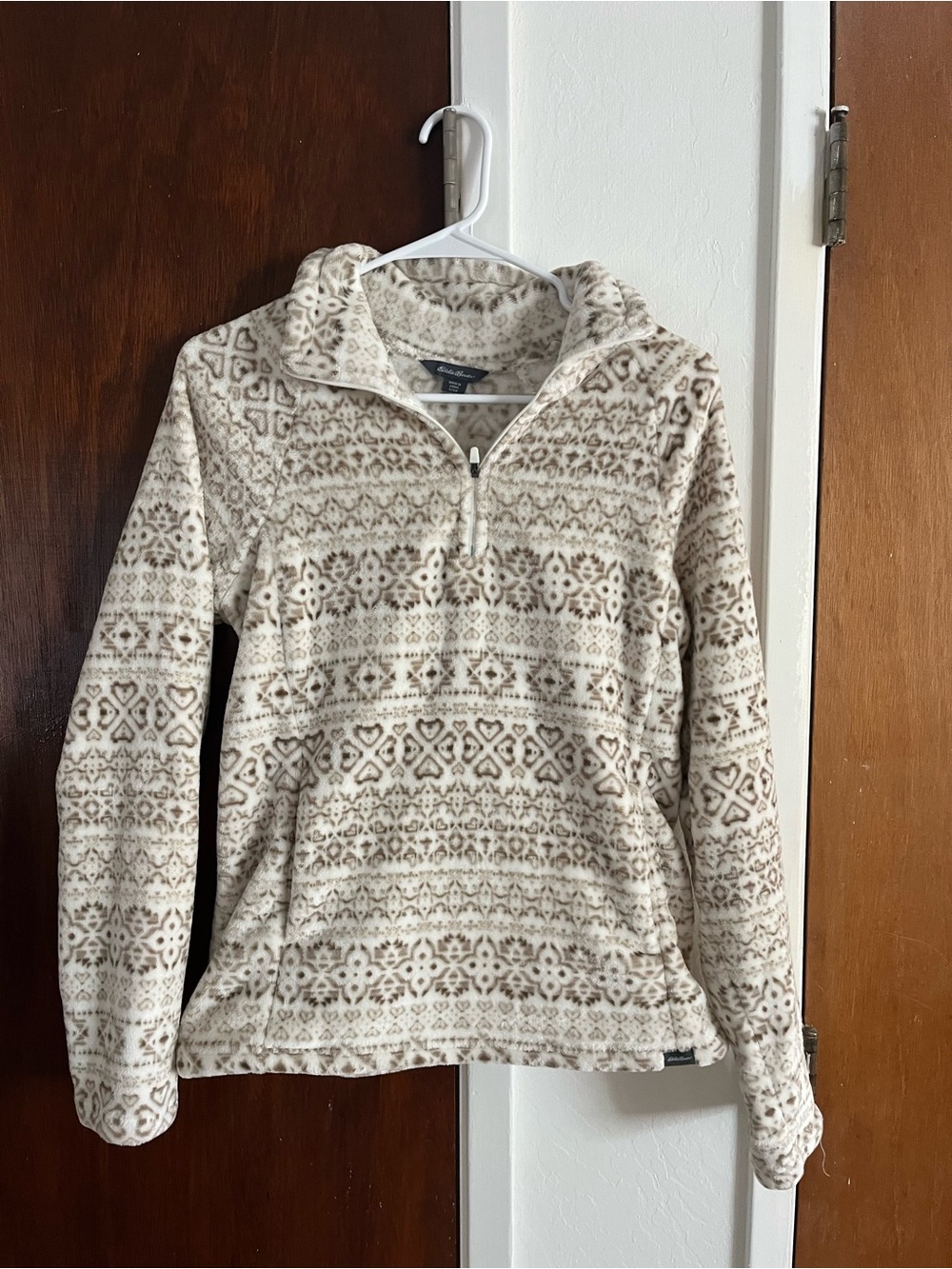 Eddie Bauer Cozy Printed Half-Zip Fleece Pullover - Cream/Brown